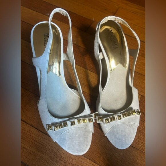 Michael Kors Gold and White Heels with Slingback Design - Picture 1 of 6